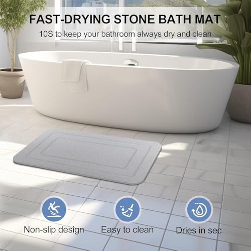 2 Pack Stone Bath Mat, Diatomaceous Earth Shower Mat, Non-Slip Super Absorbent - Image 3