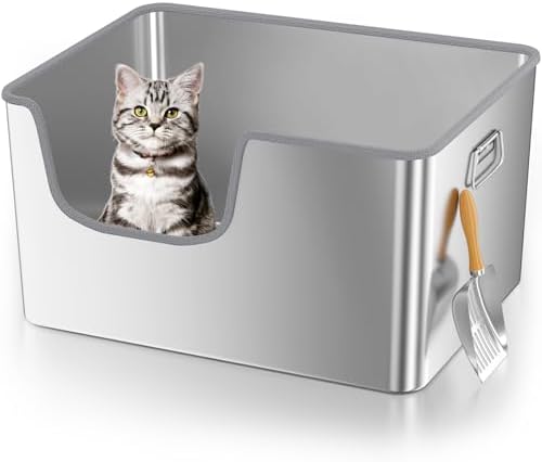 13.7" High Side Stainless Steel Cat Litter Box, Leak Proof Metal Cat Litter Box by Klarana