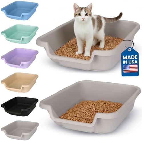 KittyGoHere Senior Cat Litter Box, Small Pan, 2 Pack Misty Gray by NE14pets