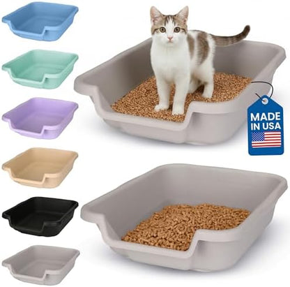 KittyGoHere Senior Cat Litter Box, Small Pan, 2 Pack Misty Gray by NE14pets