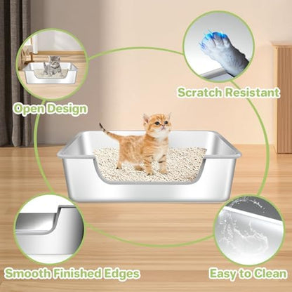 2-Pack Low Entry Litter Box for Senior Disabled & Injured Cats, Stainless Steel - Image 4