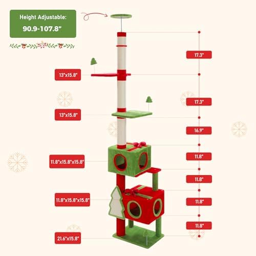 PETEPELA Floor to Ceiling Christmas Cat Tree, Tall Cat Tower - Image 5
