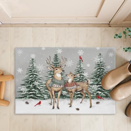 Giwawa Winter Deer Bath Rug Pine Tree Entryway Front Door Mat Non Slip - Image 7
