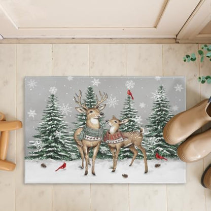 Giwawa Winter Deer Bath Rug Pine Tree Entryway Front Door Mat Non Slip - Image 7