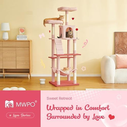 MWPO Cute Cat Tree, 70.1-Inch Tall Pink Cat Tower - Image 2
