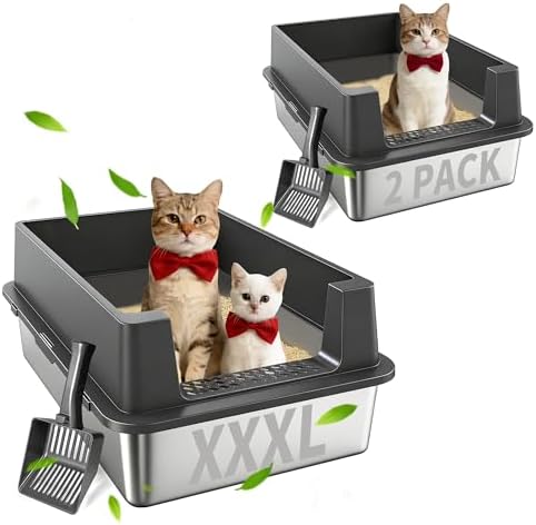 2PACK XXXL Enclosed Stainless Steel Litter Box by GazingMe