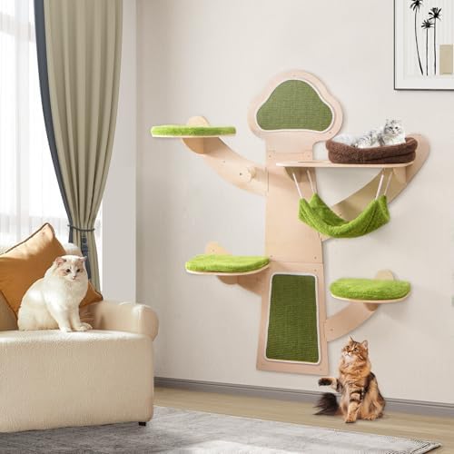 Tangkula Cat Wall Shelves, Wooden Wall Mounted Cat Tree - Image 5