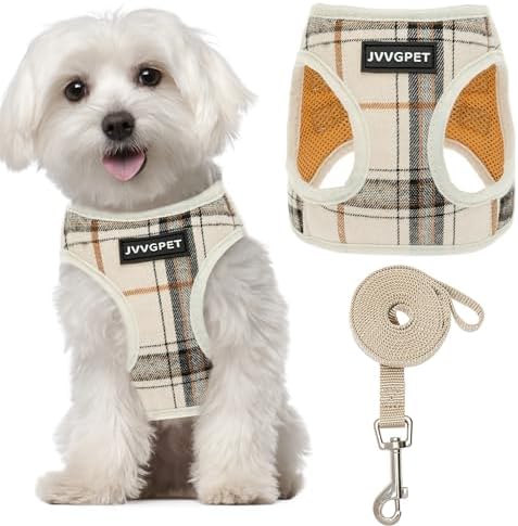 Dog Harness for Small Dogs, Plaid Step-in No Pull Dog Vest Outfit by JVVGPET