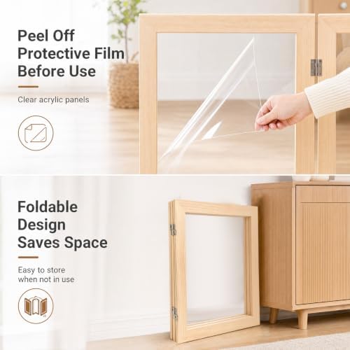 Wood Clear Dog Gate, Free Standing Pet Gates - Image 5