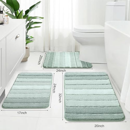 Kmson 3 Pcs Ombre Chenille Bathroom Rugs Set, Non-Slip Ultra Soft Washable - Image 2