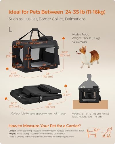 Feandrea Collapsible Soft Dog Crate, Portable Travel Carrier, 28 Inches - Image 4