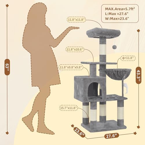 Heybly Cat Tree with Toy, 43.3 inch Cat Tower - Image 5