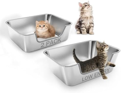 2 Pack Stainless Steel Cat Litter Box by FZZOR
