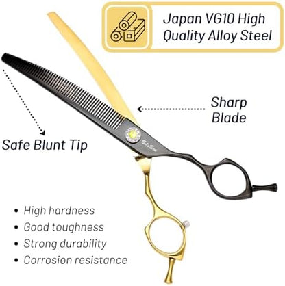 7.5in Curved Dog Grooming Scissors, 56 Teeth Thinning Shears - Image 4