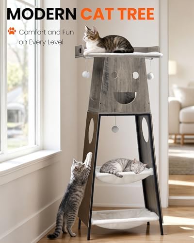 56in Modern Wood Cat Tree Tower - Image 4