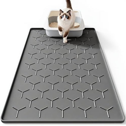 Bulkniu Silicone Cat Litter Mat, Raised Edge Waterproof, Dark Grey by Bulkniu