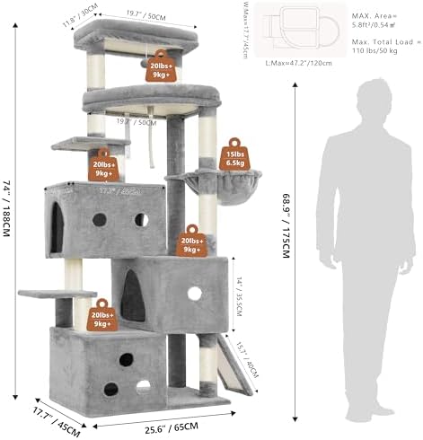 Heybly Cat Tree, 74-Inch Streamlined Cat Tower - Image 6