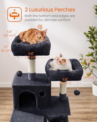 Feandrea Cat Tree, 66.1-Inch Large Cat Tower, Smoky Gray - Image 4