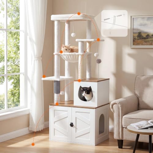 HOOBRO Cat Tree with Litter Box Enclosure, Tall Cat Tower - Image 6