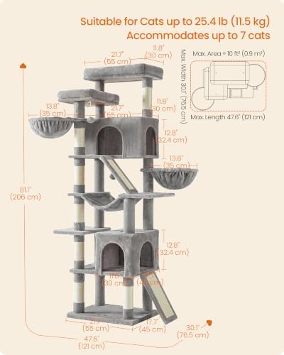 Feandrea Large Cat Tree, 81.1" Tall Sturdy Cat Tower - Image 6