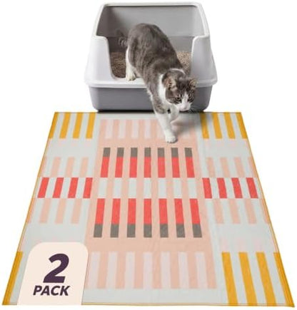 Lovewag Cat Litter Mat, Litter Box Mat, Guava Stripes, 2 Pack by Lovewag