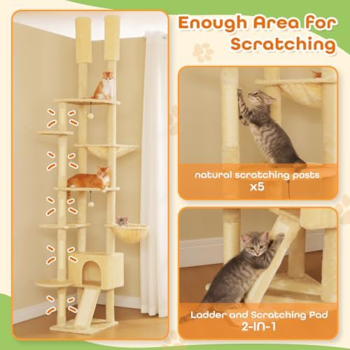 PEQULTI Floor to Ceiling Cat Tree, Height Adjustable 90.5-100.4'' - Image 6