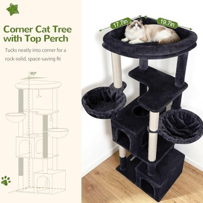 Globlazer C64 Heavy Duty Corner Cat Tree, 64in Large Cat Tower, Dark Grey - Image 2