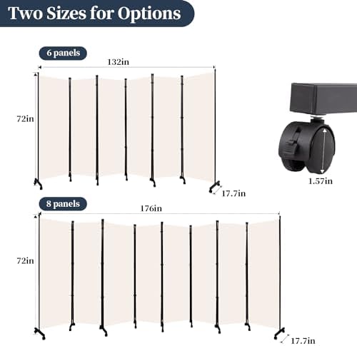Room Divider 6 Panel-176''Wide Folding Privacy Screen, Large Partition Wall - Image 6
