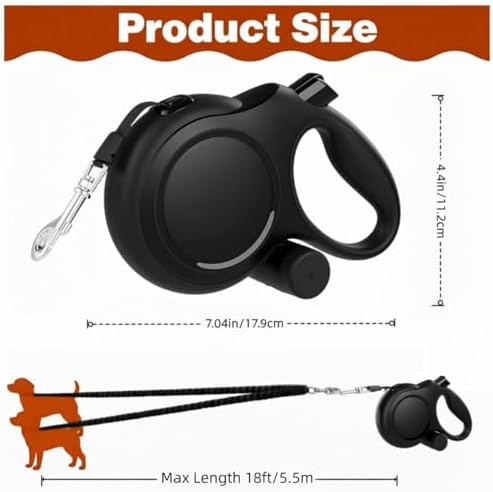 16FT Dual Retractable Dog Leash 2 Medium Dogs - Image 3