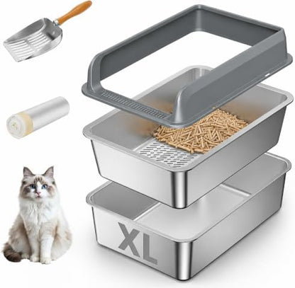 Stainless Steel Sifting Litter Box by WeLovePetsAsMuchAsYouDo
