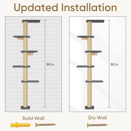PAWSCRAT 5-Tier Wall-Mounted Cat Tree, 80-Inch Sisal Post - Image 6