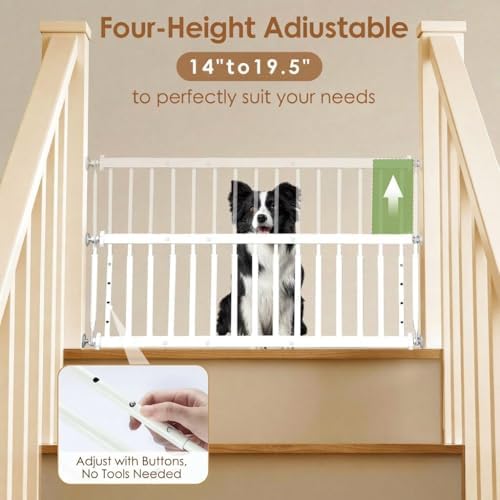 14''-19.5'' Height Adjustable Dog Gate, Extra Wide 18.1"-53" All Metal Short - Image 2