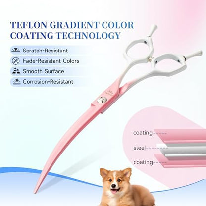 7'' Curved Dog Grooming Scissors Pink to White Gradient - Image 5