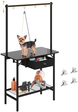 Dog Grooming Table with Drawers and Mesh Tray, 32 Inch Adjustable Pet Grooming by Cutogxon