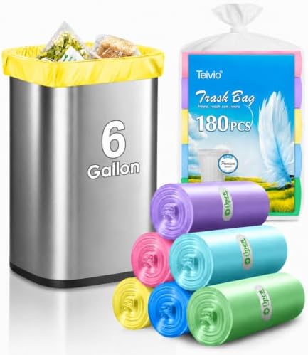 Teivio Colorful Clear Trash Bags 6 Gallon 180 Count Kitchen Garbage Bags by Teivio