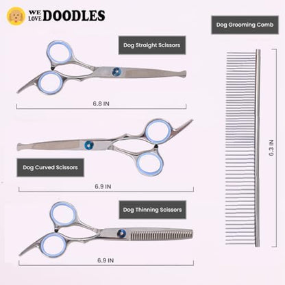 Dog Grooming Scissors Kit with Rounded Blunt Tips, Curved & Thinning Shears - Image 2