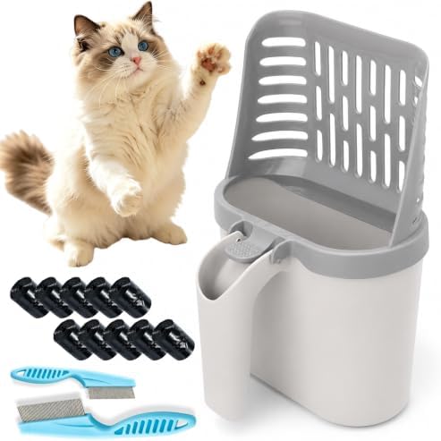 3 in 1 Cat Litter Scoop with Bag Holder, 11.8 Inch, Daily Use by Cxyrna