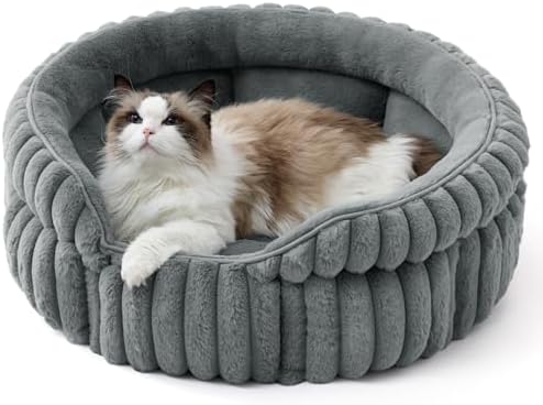 Bedsure ComfyFleece® Washable Cute Large Cat Bed, Soft Round Puppy Bed by BEDSURE
