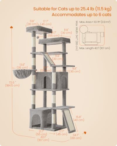 Feandrea 72.6-Inch Tall Cat Tree Tower - Image 6