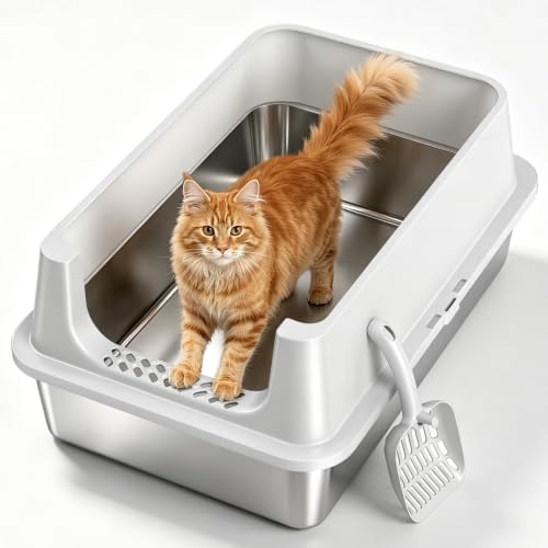 XL Open Top Stainless Steel Litter Box by Tevila