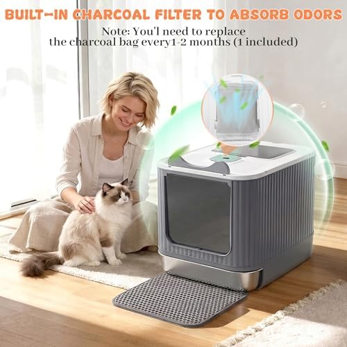 Stainless Steel Cat Litter Box Enclosed, Dual Entry, Pull-Out Tray - Image 5