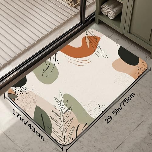 Abstract Boho Lines Leaf Fast Drying Absorbent Bathroom Mat, Non-Slip Rubber - Image 2