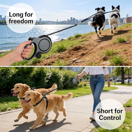 16FT Dual Retractable Dog Leash 2 Medium Dogs - Image 5