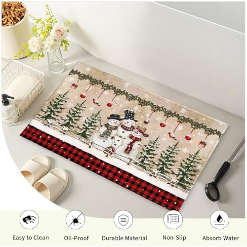 Giwawa Winter Snowman Bath Rug Red Buffalo Plaid Bathtub Mats Soft Absorbent - Image 3