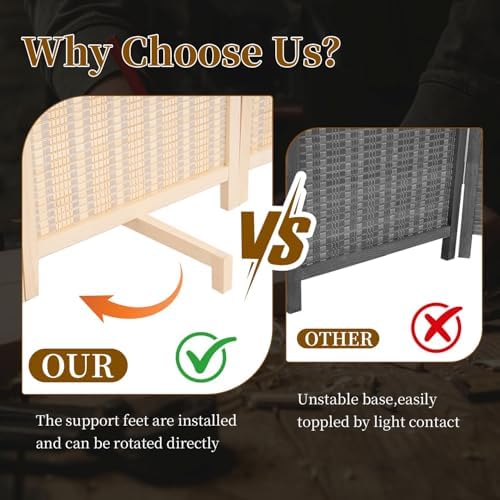 Bamboo Room Divider 4 Panel 47" H, 360°Rotating Feet Privacy Screen - Image 3