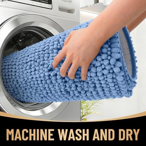 OLANLY Thick Chenille Bathroom Runner Rugs Mats 70x24, Cornflower Blue - Image 4
