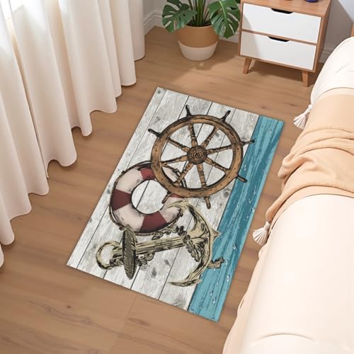 Giwawa Nautical Anchor Bath Rug Coastal Boat Bathtub Mat Extra Absorbent - Image 6