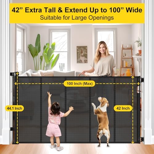 Reinforced 42" Tall x 100" Extra Wide Retractable Baby Gates - Image 4