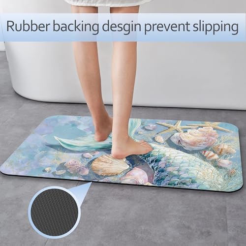 Bathroom Rug 29.5"x17", Mermaid Shell Bath Mat - Image 3