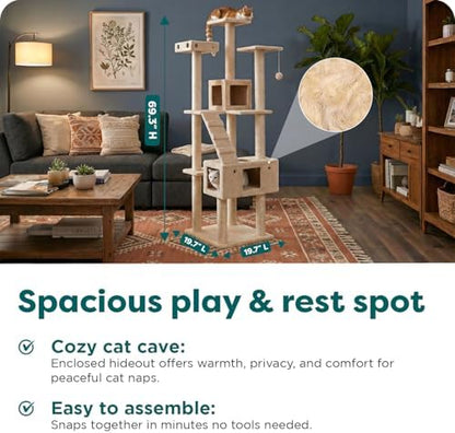 FurHaven 69.3" Tall Cat Scratching Post Tower - Image 3
